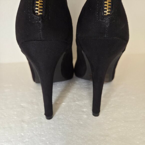 Forever 21 Women’s Black Faux Suede Knee High Stiletto Heel Gold Zip Boots - 9 - Picture 6 of 12
